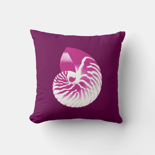 Coussin Coquille de Nautilus - aubergine violet et blanc (Recto)