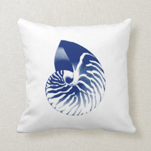 Coussin Coquille de Nautilus - bleu marine et blanc