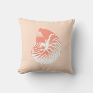 Coussin Coquille de Nautilus - corail orange et blanc