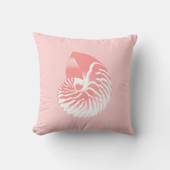 Coussin Coquille de Nautilus - corail rose et blanc (Recto)