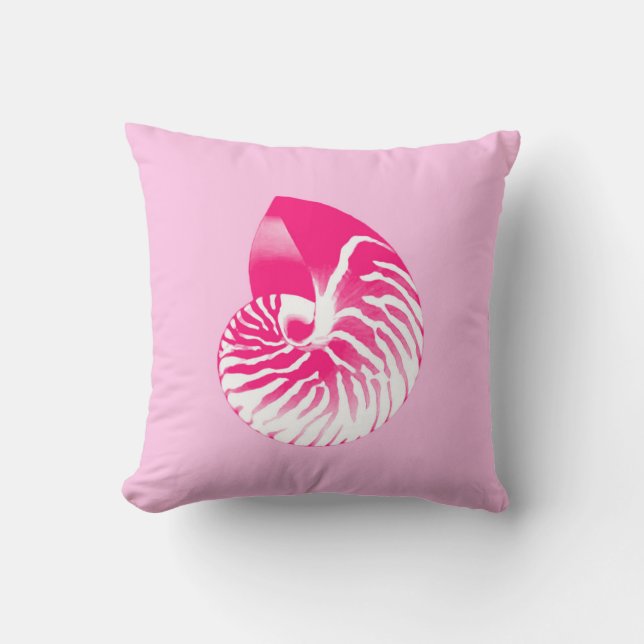 Coussin Coquille de Nautilus - fuchsia rose et blanc (Recto)