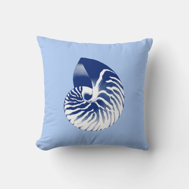 Coussin Coquille de Nautilus - marine, blanc & bleu clair (Recto)