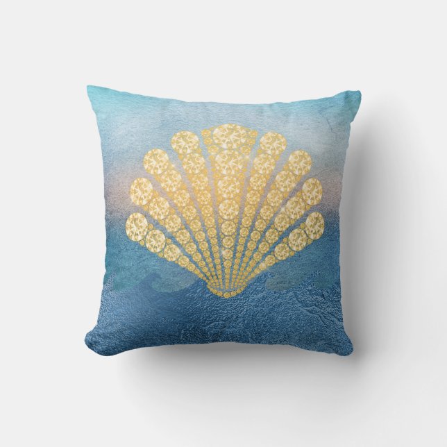 Coussin Coquille diamant de la mer Bleue Abstraite (Recto)