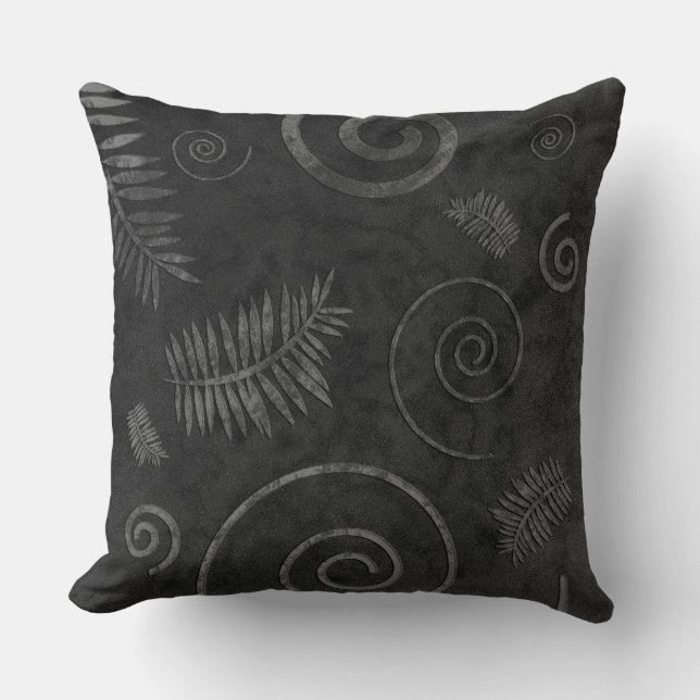 Coussin Coquille graphique noire au charbon et fossile de  (Recto)