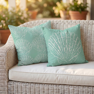 Coussin Coquilles blanches sur vert pastel menthe clair éc