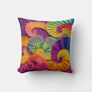 Coussin Coquilles chromatiques : mosaïque spirale vibrante