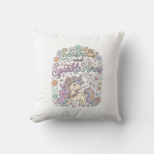 Coussin Coquilles de licorne et cornes scintillantes Vecte (Recto)