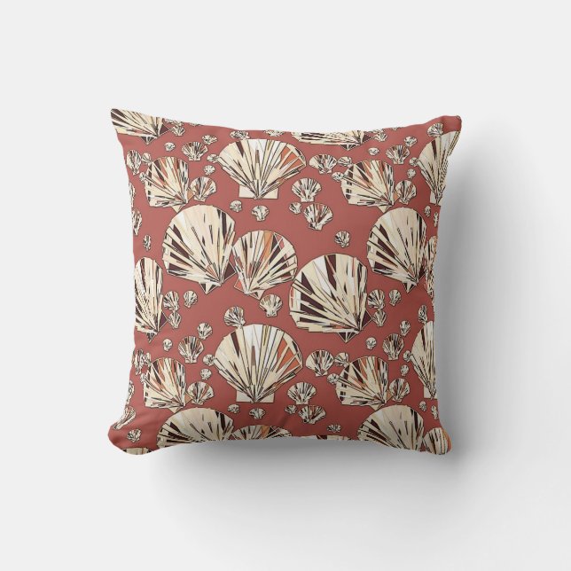Coussin Coquilles de mer au chocolat et beige, fond chocol (Recto)