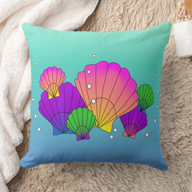 Coussin Coquilles de mer des Caraïbes avec des bulles (Couverture)