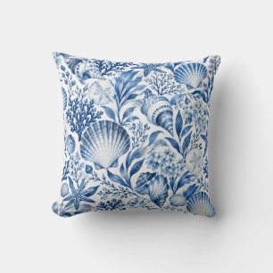 Coussin Coquilles et étoiles de mer bleues sur le littoral