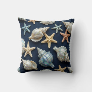 Coussin Coquilles marines bleues et blanches