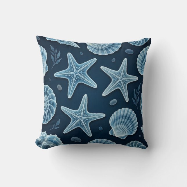 Coussin Coquilles marines bleues et blanches (Recto)