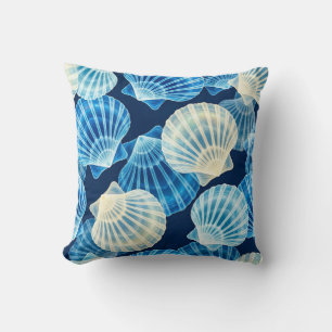 Coussin Coquilles marines bleues et blanches