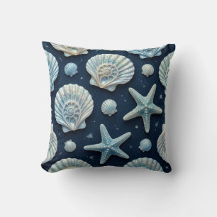 Coussin Coquilles marines bleues et blanches