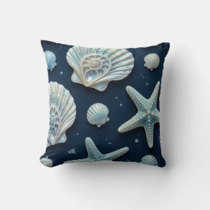 Coussin Coquilles marines bleues et blanches