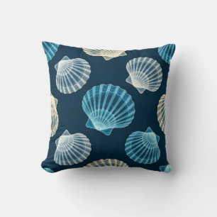 Coussin Coquilles marines bleues et blanches
