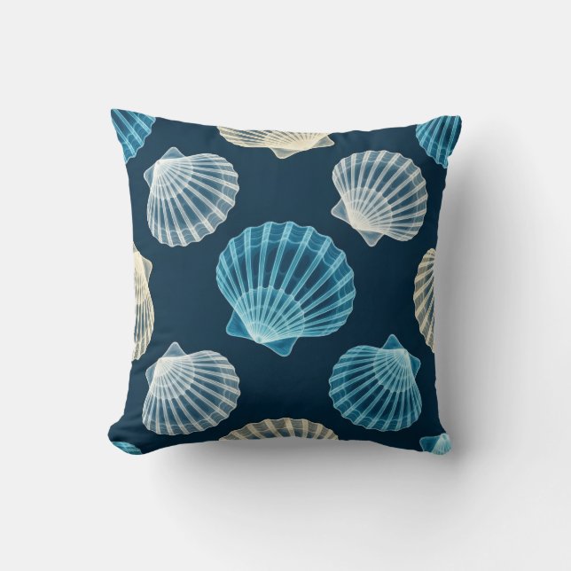 Coussin Coquilles marines bleues et blanches (Recto)
