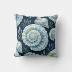 Coussin Coquilles marines bleues et blanches Opale