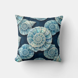 Coussin Coquilles marines bleues et blanches Opale
