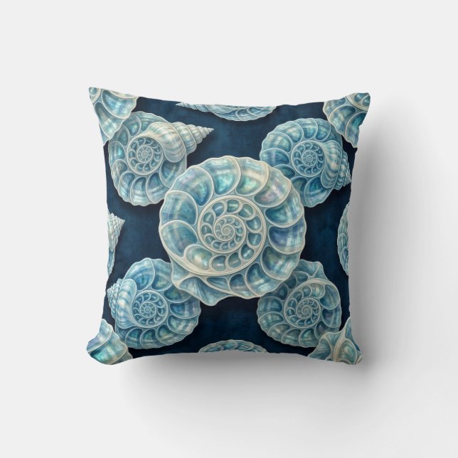 Coussin Coquilles marines bleues et blanches Opale (Recto)