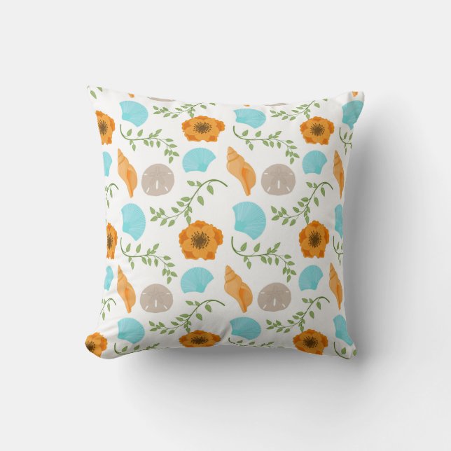 Coussin Coquilles Marines Fleur Orange (Recto)