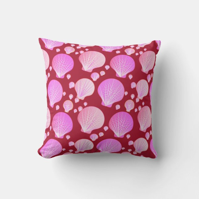 Coussin Coquilles roses sur fond bordeaux (Recto)