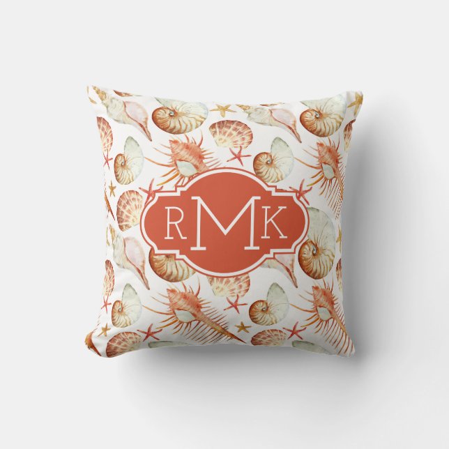 Coussin Corail avec les coquilles et le monogramme du (Recto)