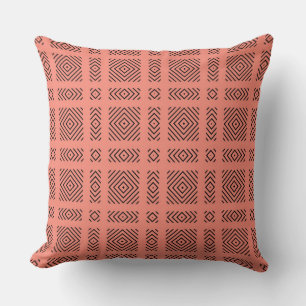 Coussin Corail avec motif géométrique noir