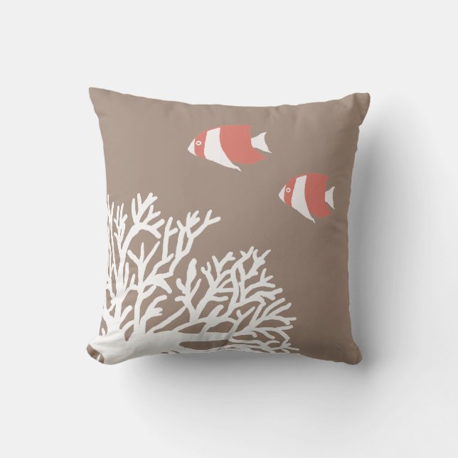 Coussin Corail Blanc et ivoire Beige Tropical Angelfish (Recto)