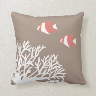 Coussin Corail Blanc et ivoire Beige Tropical Angelfish