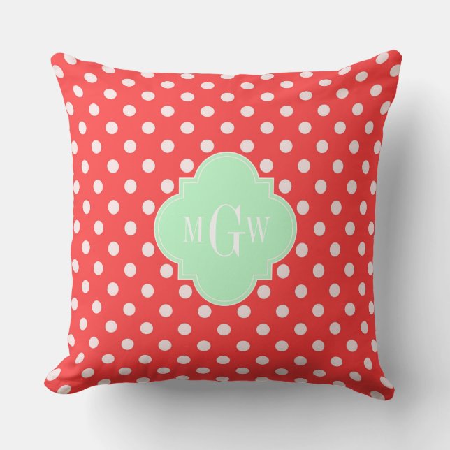 Coussin Corail Blanc Polka Dots Menthe Quatrefeuilles 3 Mo (Recto)