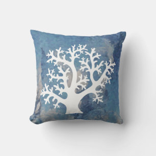 Coussin Corail blanc sur bleu
