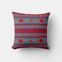 Corail bleu sur Motif symétrique rouge foncé