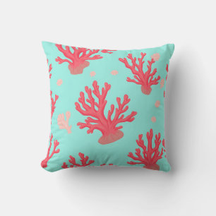 Coussin Corail brillant sarcelle océan simple nautique été