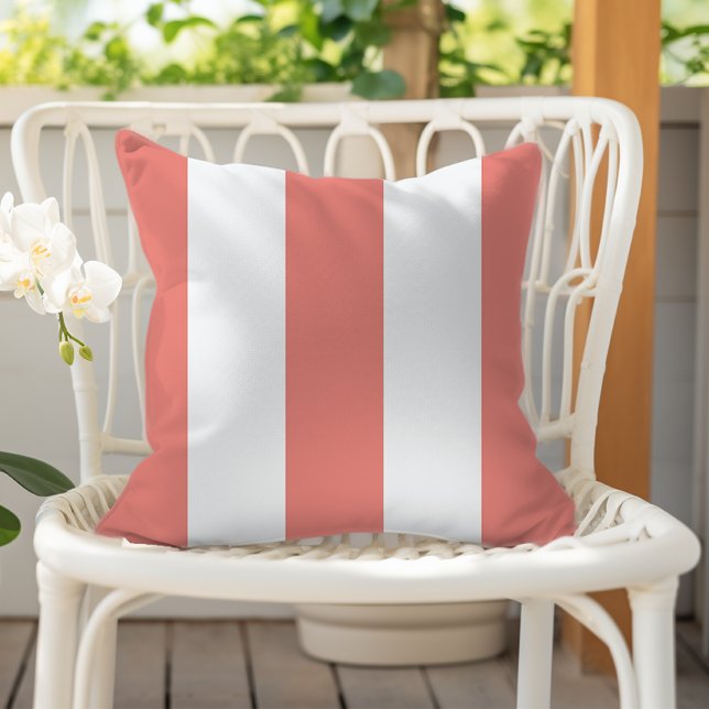 Coussin Corail brûlé et rayures blanches verticales (Créateur téléchargé)