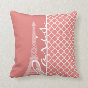 Coussin Corail clair rose Quatrefoil marocain Paris