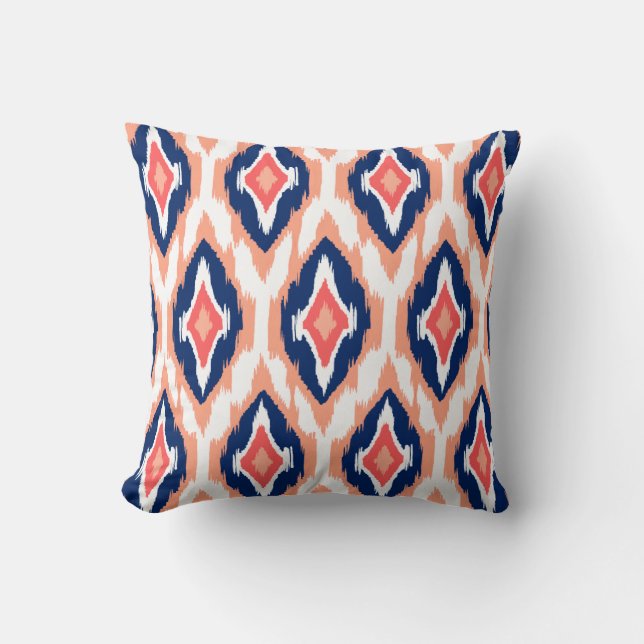 Coussin Corail de marine de pêche moderne Ikat Motif triba (Recto)