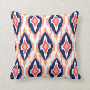 Coussin Corail de marine de pêche moderne Ikat Motif triba