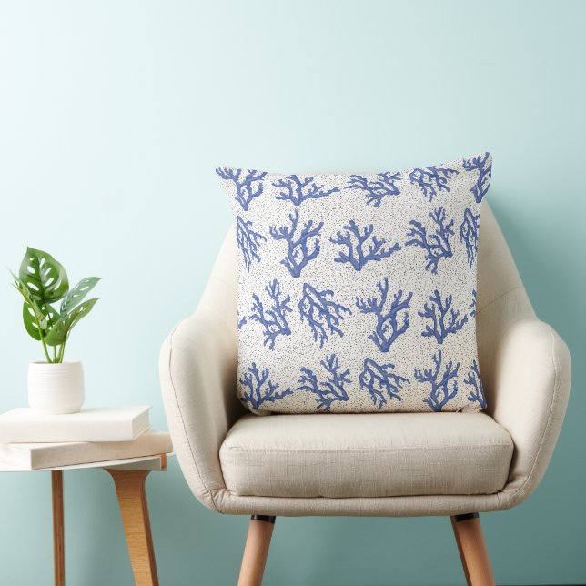 Coussin Corail de mer bleu et blanc partout sur l'oreiller (Chaise)