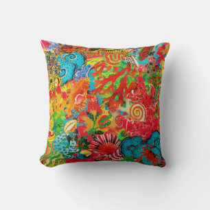Coussin Corail doré Océan tropical Poisson Aquarelle