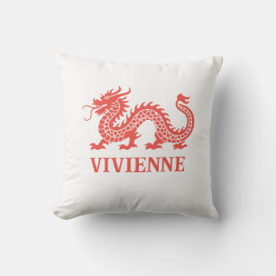 Coussin Corail épicé Chinoiserie Dragon Nom personnalisé