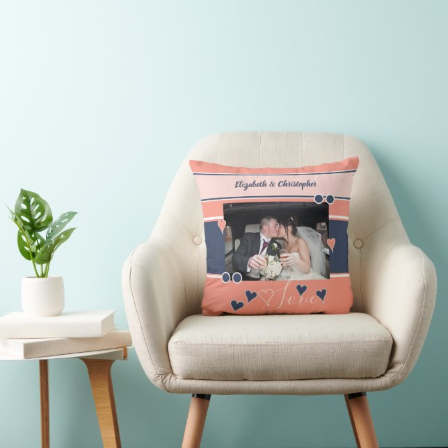 Coussin Corail et anniversaire marine avec photo (Chaise)
