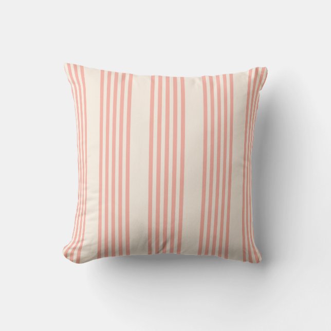 Coussin Corail et beige cinq rayures motif (Recto)