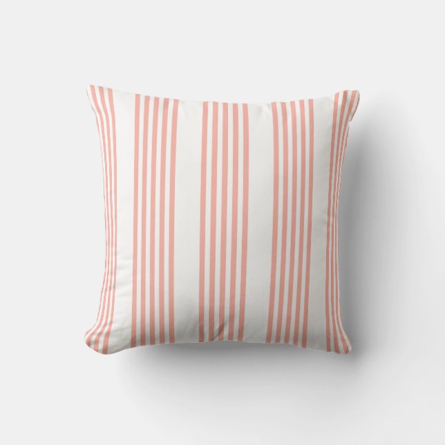Coussin Corail et blanc cinq bandes motif (Recto)
