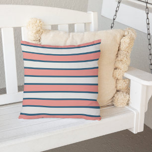 Coussin Corail et Marine Bleu Bleu Bleu Été Stripe à l'ext