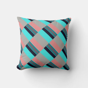 Coussin Corail et Motif turquoise