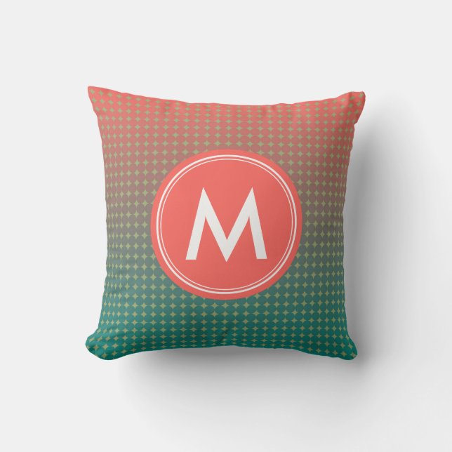 Coussin Corail et Turquoise Beach Sunset Couleur Monogramm (Recto)