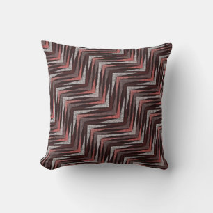 Coussin Corail, gris, motif brun zigzag.