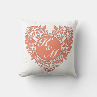 Coussin Corail HeartyParty Et Coeur Damas Blanc