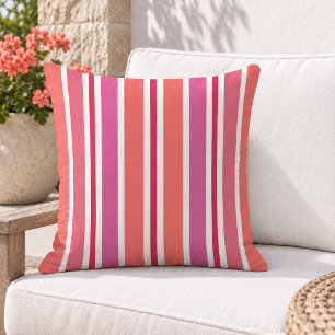 Coussin Corail Magenta Rose Coloré Rayure Verticale